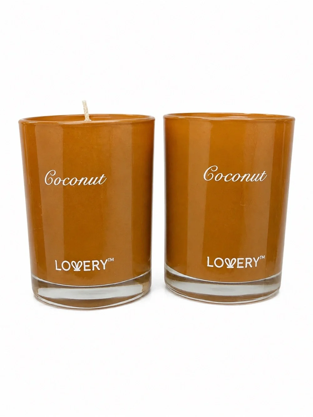 NWT LOVERY Coconut Scented Candle Set of 2 Soy Blend Amber Glass 1.76 oz